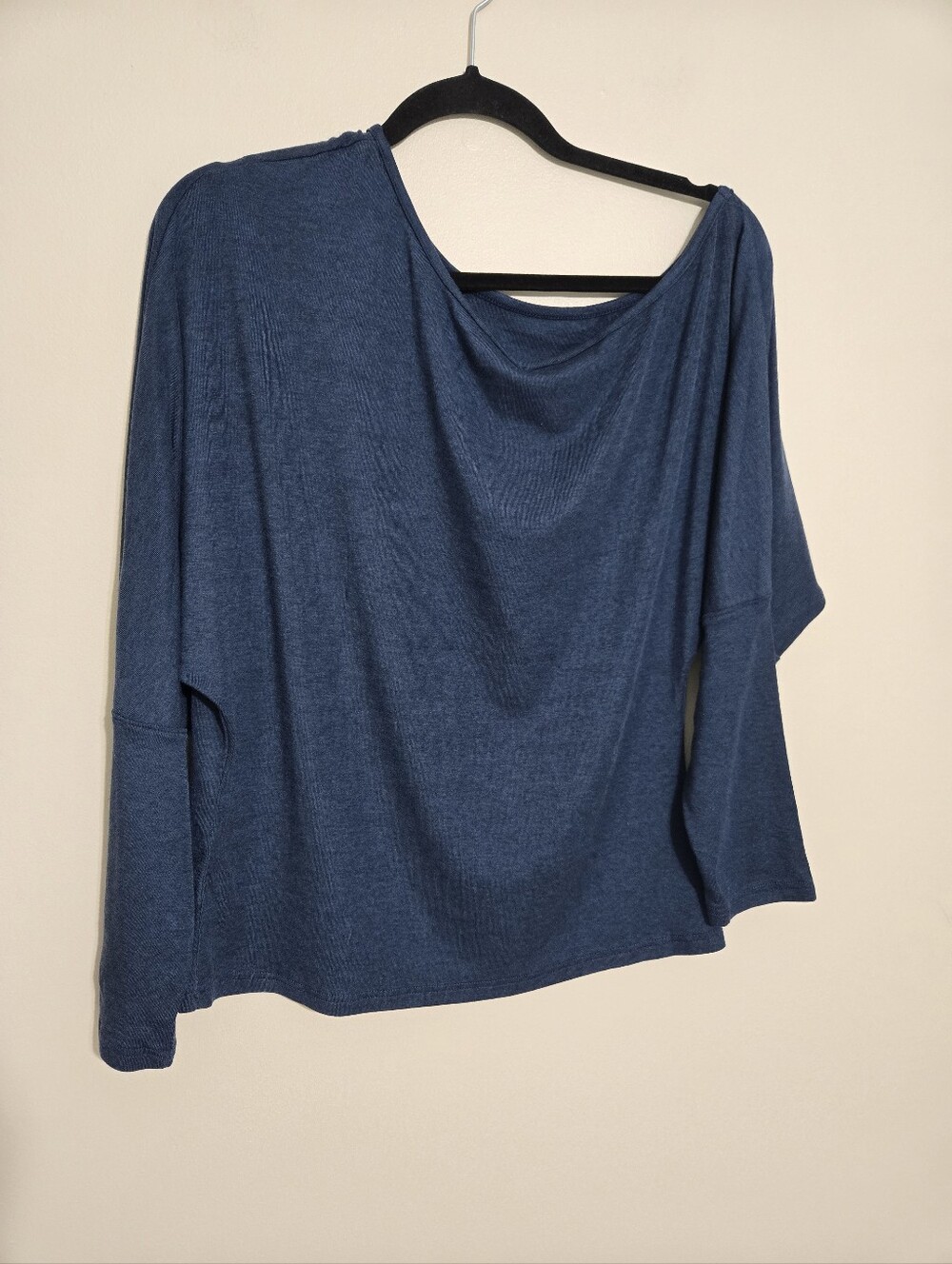 OGL Womens Boat Neck Long Sleeve Top Drop Shoulder Blue Cashmere Blend NWT L - Picture 4 of 8